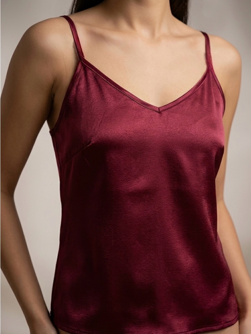 Silky V-Neck Burgundy Cami Tank